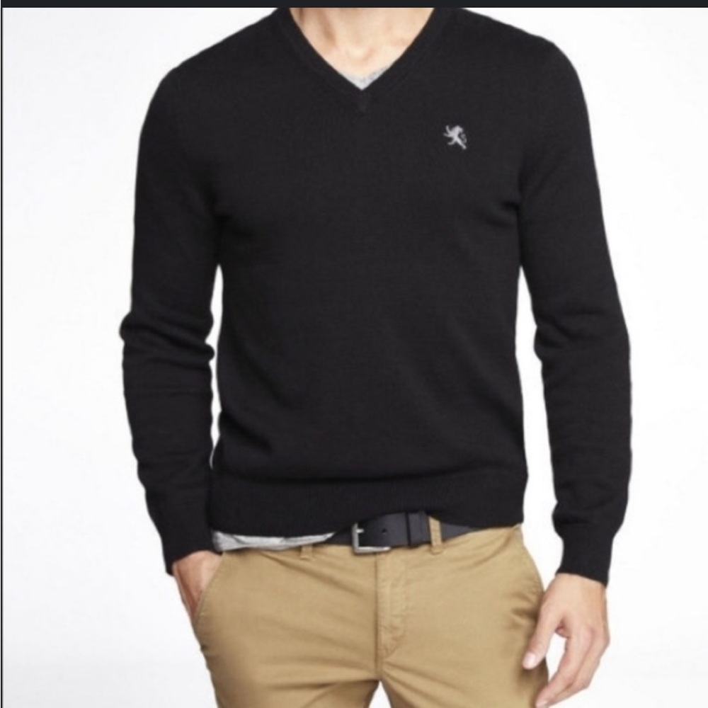 Express Black Knit Pullover with Logo